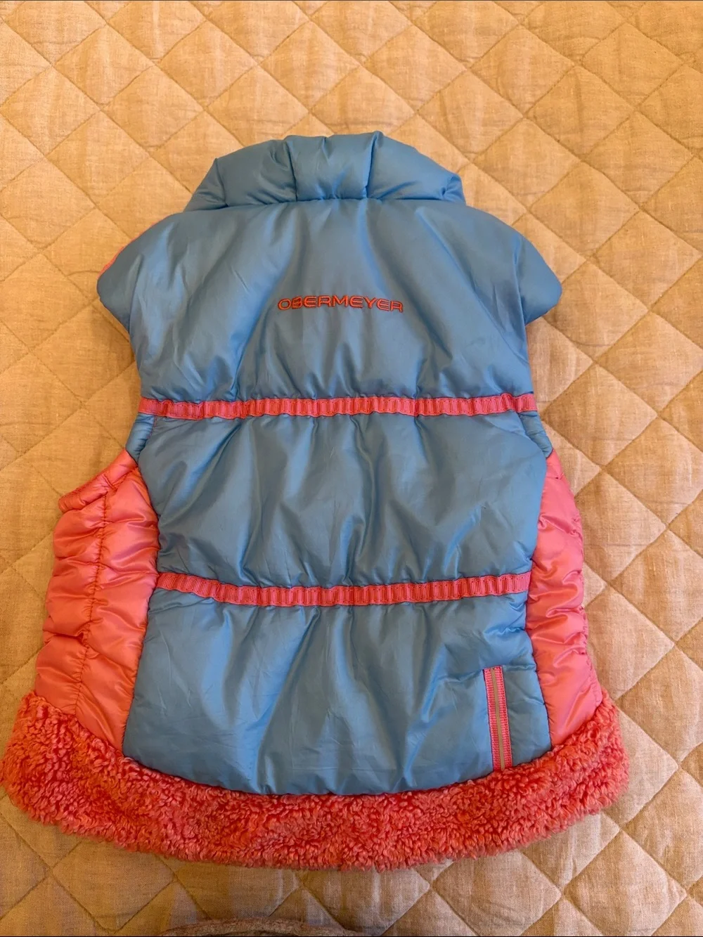 Obermeyer Pink Lined Blue-Trim Kids Puffer Vest
